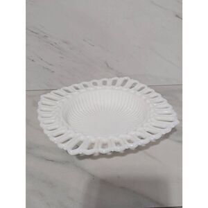 Fostoria Vintage White Arlington Milk Glass Square Reticulated Edge Plate